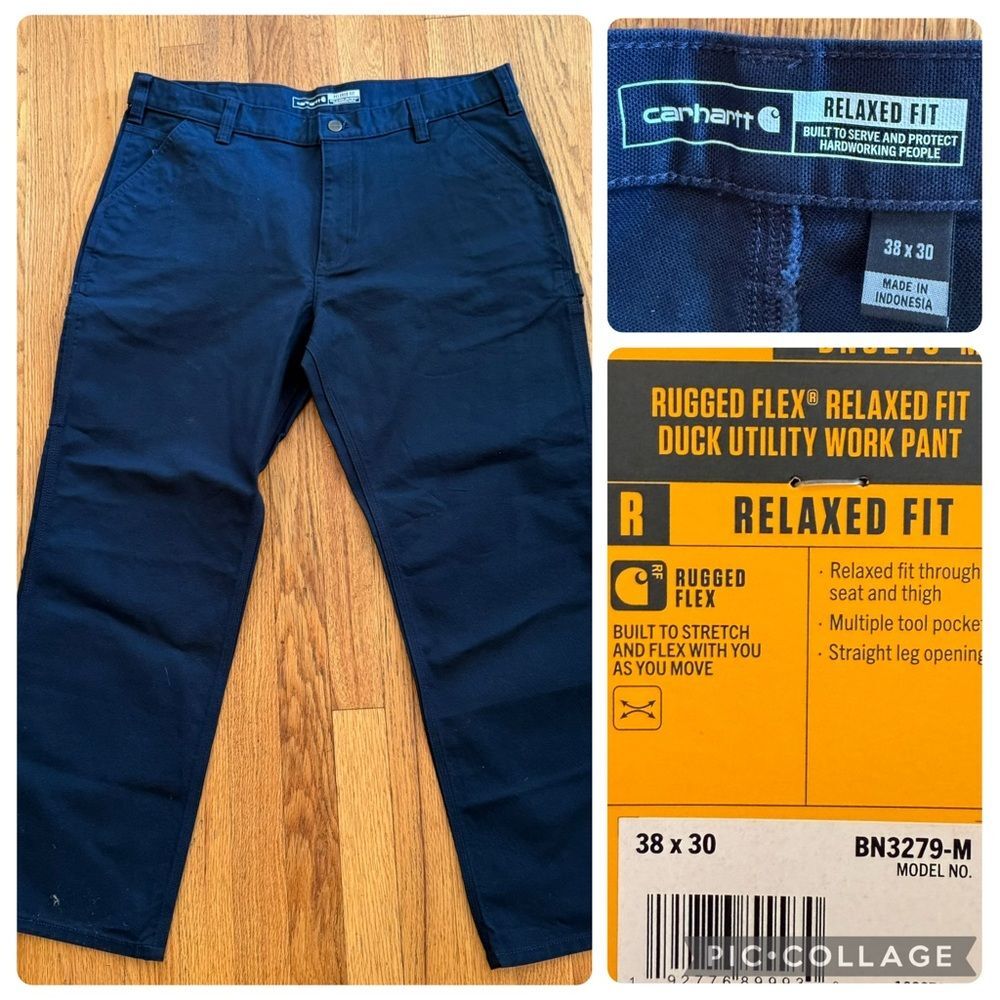 NWT Carhartt Rugged Flex Duck Utility Work Pants 38x30 Relaxed Fit Blue Navy